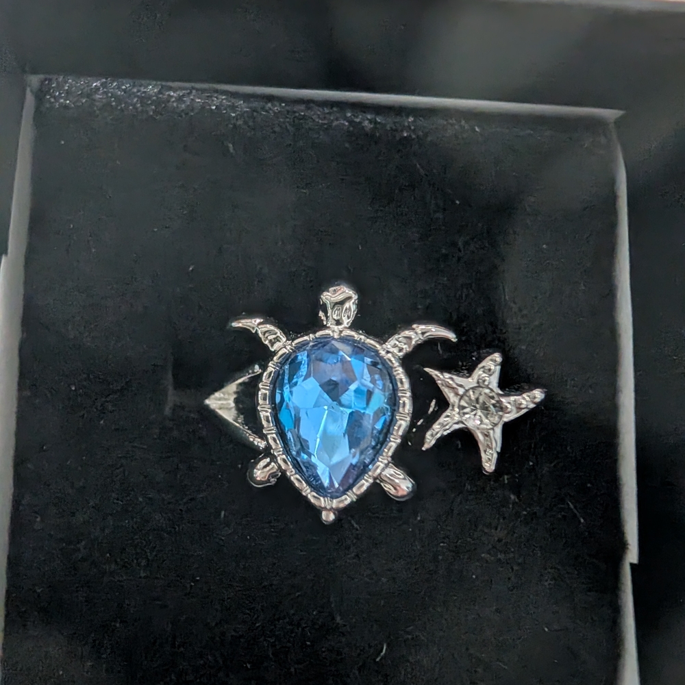 Blue Gem Turtle and Starfish Ring